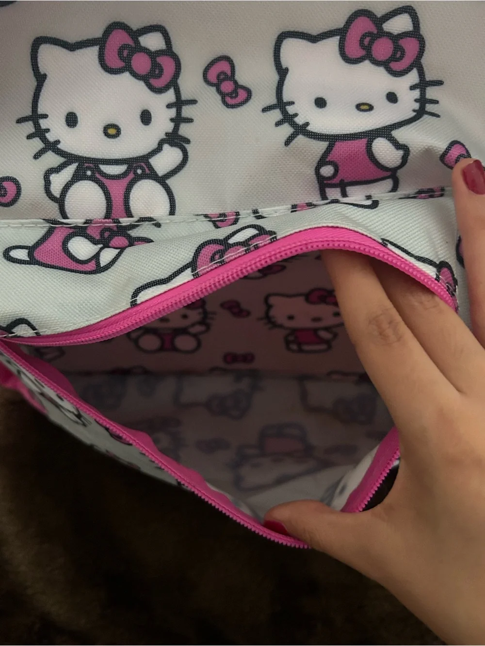 Hello Kitty Pink and White Kids Backpack with Character Print